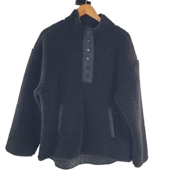 Athleta Cozy Sherpa Snap Sweatshirt Size L Large Black - Picture 7 of 8